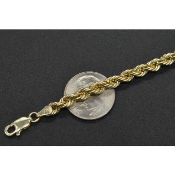 10K Yellow REAL GOLD Hollow Rope Chain Necklace 4mm 1820 22" 24" 26" 28" 30" - Picture 4 of 5